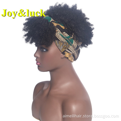 Wholesale Price Blue Ombre Hairband with Bangs Black Afro Kinky Curly Wig for Black Women Short Headband Wig Synthetic Hair Wigs
